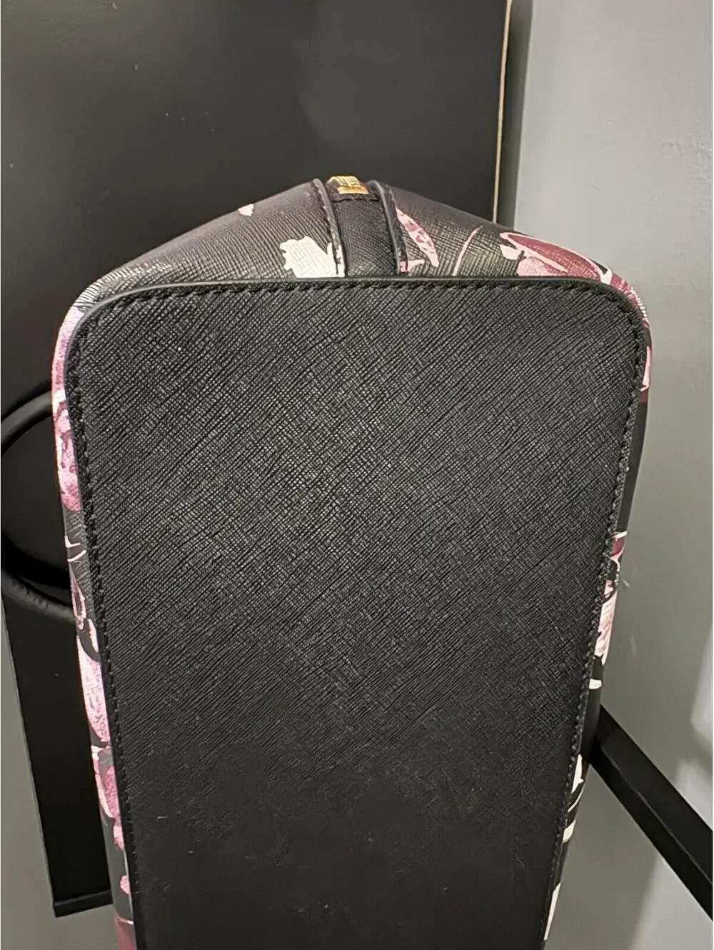 Karl Lagerfeld Paris Saffiano Floral Dome Satchel Handbag - Black & Pink